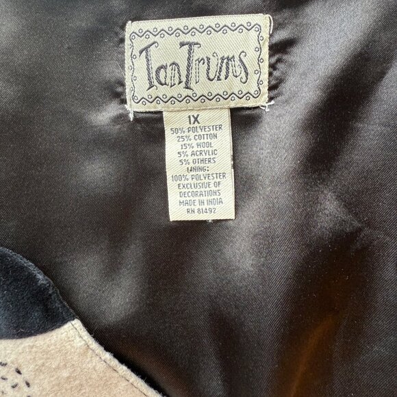 Tantrums Floral Embroidered Vest Womens 1X Black/Beige Wool Blend Vintage - Picture 6 of 6